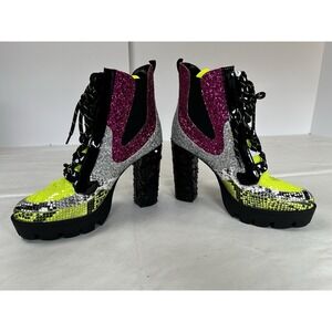 Cape Robbin Nell Mermaid Glitter Sequin Platform Boots Women's 11 Chunky Heel